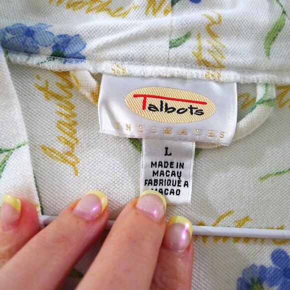 Talbots Intimates Floral Mother Nature Cotton Robe - White/Blue/Yellow L - Picture 8 of 9